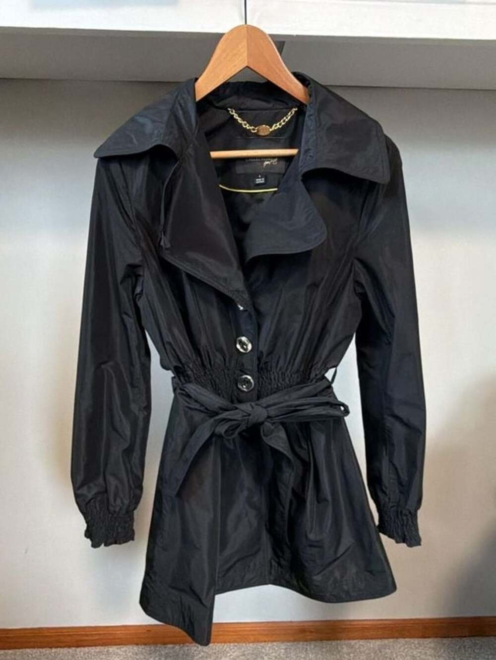 A.B.S. Collection Black Ruffle Tie Waist Raincoat Size L
